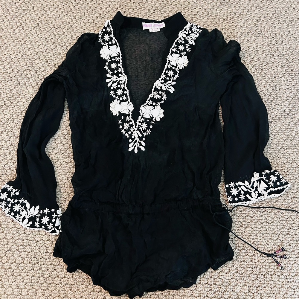 Black Embroidered Women's Top